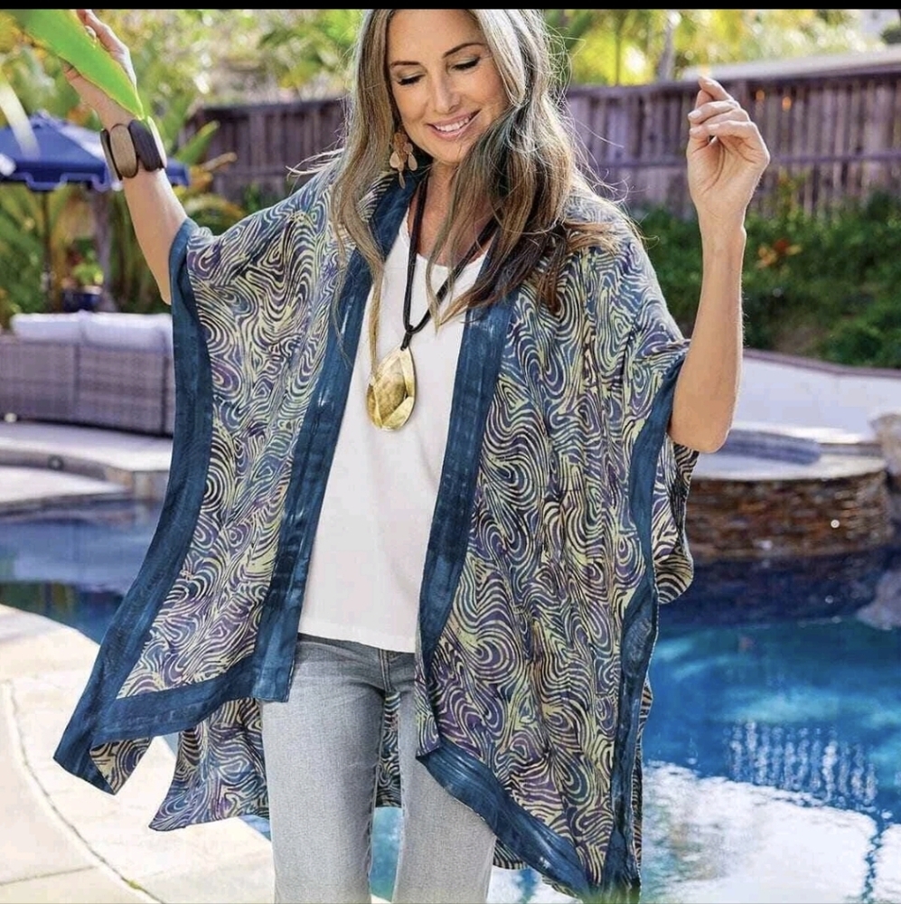 SOFT SURROUNDINGS batik swirl kimono L/XL ethnic Print Oversize Beach Cover up